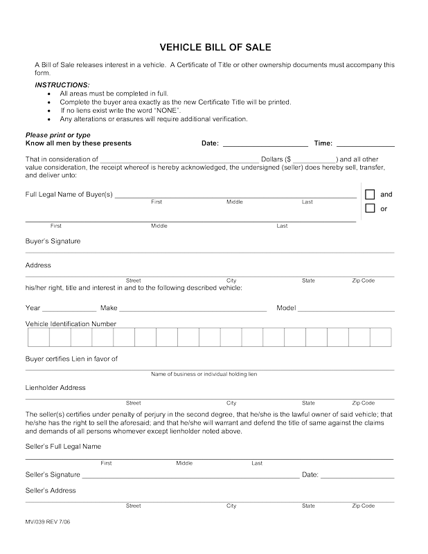 All-Terrain Vehicle (ATV) Bill of Sale Type